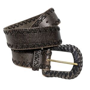 ANOTHER LINE Brown Leather Whipstitch Belt M